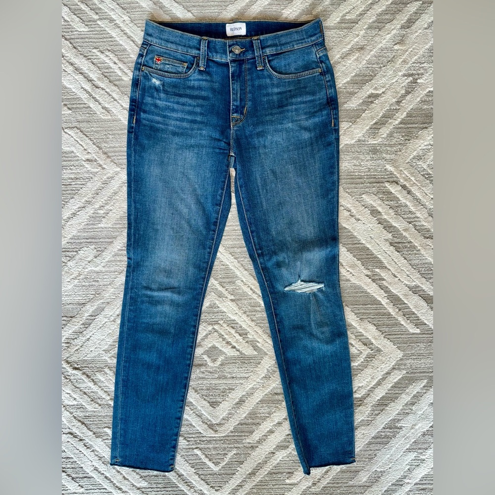Hudson Jeans Blue Skinny Denim with Distressed Knee